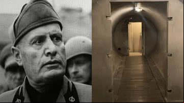 Imagens do interior do bunker de Mussolini e do líder fascista - Reprodução/Vídeo/YouTube/ArchaeoReporter e Reprodução/Video