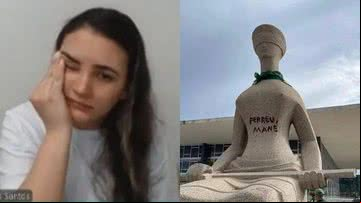 Débora Rodrigues dos Santos foi a pichadora da estátua da Justiça - Reprodução/STF e Twitter