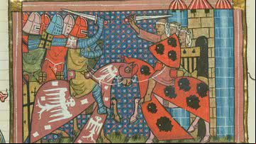 Gravura de batalha entre soldados do sacro império romano-germânico e árabes - Getty Images