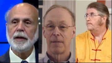 Imagem de Ben Bernanke à esquerda, Douglas Diamond ao centro e Philip Dybvig à direita - Reprodução/Vídeo/Youtube