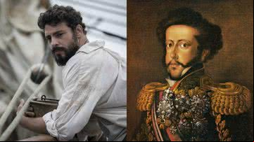Cena de 'A Viagem de Pedro' (à esqu.) e pintura do imperador (à dir.) - Divulgação e Domínio Público